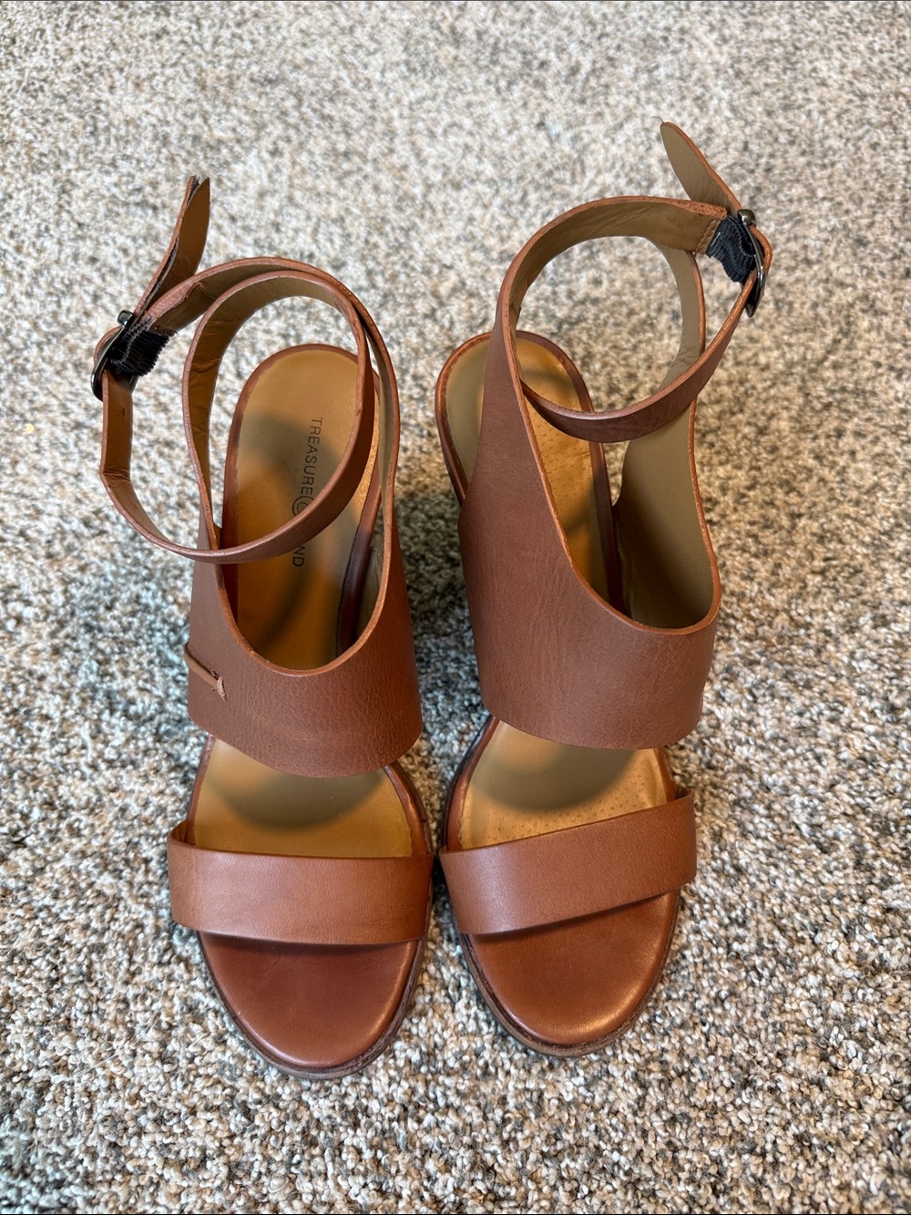 Treasure & Bond Brown Leather Ankle-Strap Block Heel Sandals